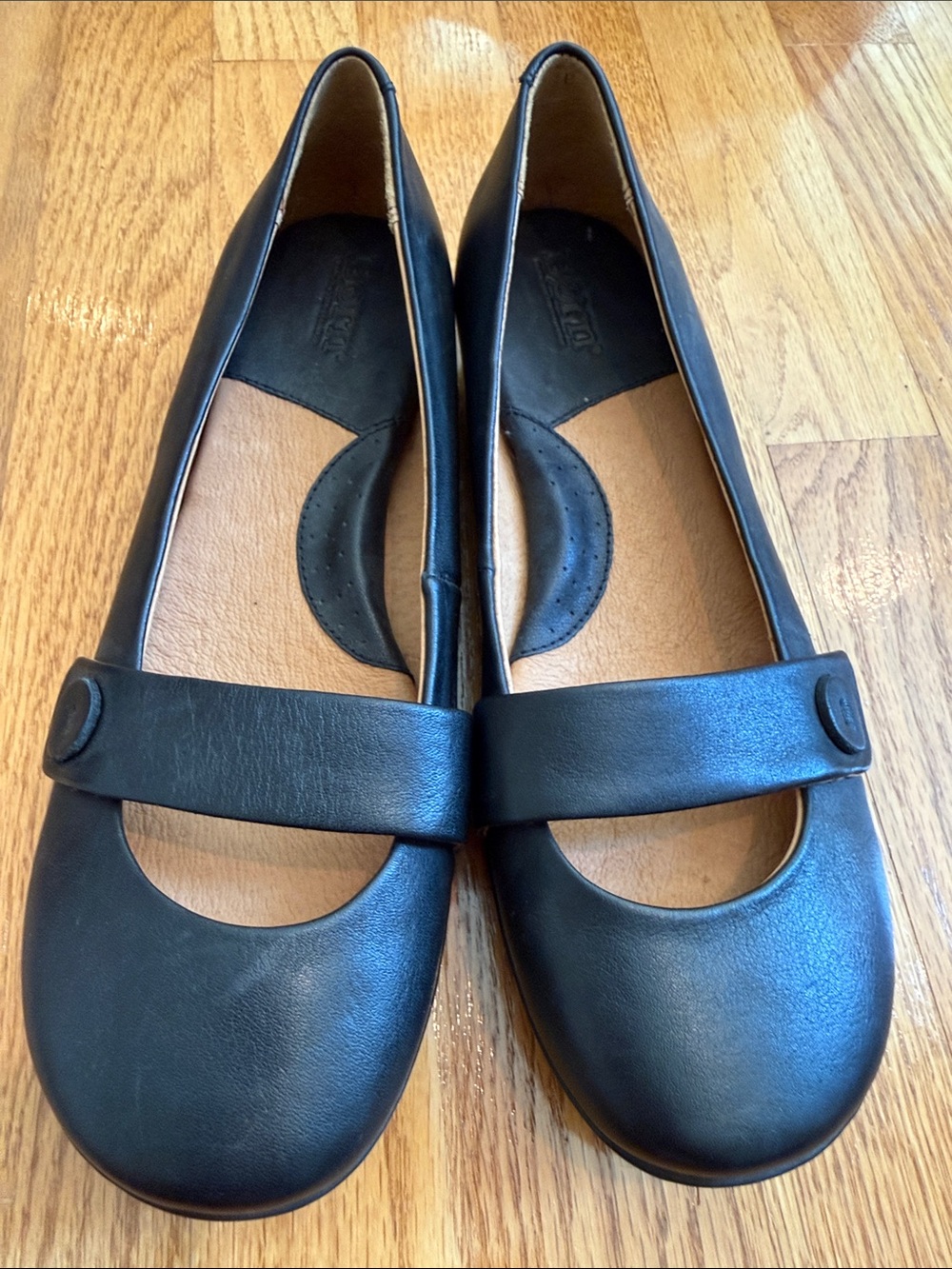 Born Black Leather Mary Jane Flats with Strap